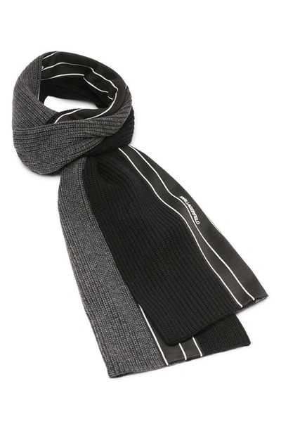 Karl Lagerfeld Colorblock Stripe Wool Blend Scarf In Black/ Grey