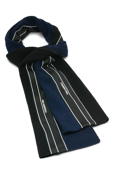 Karl Lagerfeld Colorblock Stripe Wool Blend Scarf In Navy/black