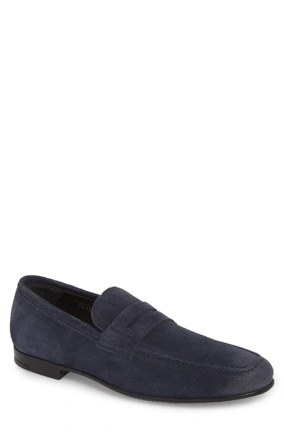 To Boot New York Alek Suede Penny Loafers In Space Blue