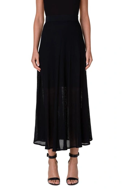 Akris Lace Ajoure Long Knit Skirt In Deep Blue-gallus Green
