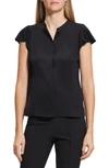 Theory Ruffle-sleeve Silk Button-front Top In Black