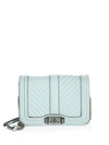 Rebecca Minkoff Love Chevron Quilt Small Leather Crossbody In Aquamarine/silver