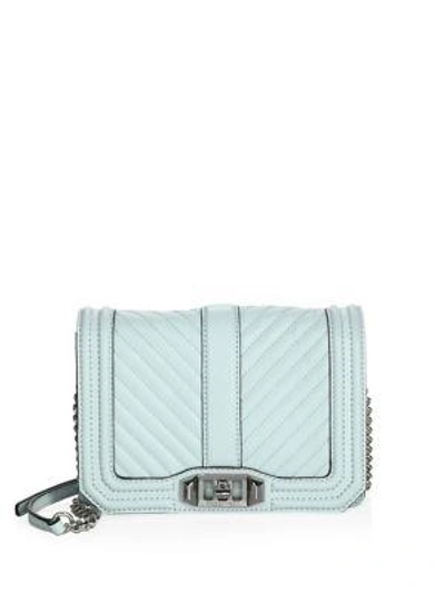 Rebecca Minkoff Love Chevron Quilt Small Leather Crossbody In Aquamarine/silver