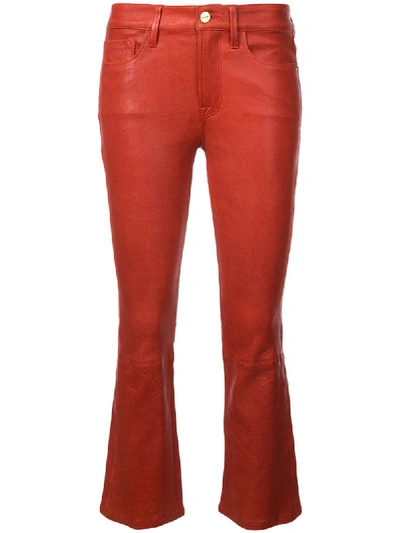 Frame Le Crop Mini Boot-cut Leather Pants In Red