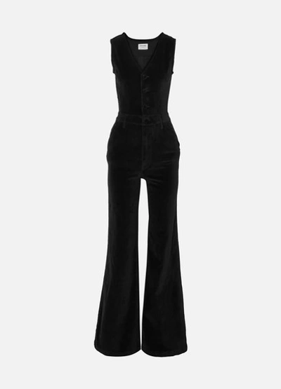 Frame Le Velveteen Button Front Jumpsuit In Black