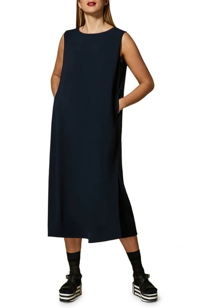 Marina Rinaldi Plus Size Damina Sleeveless Crewneck Midi Dress In Dark Navy