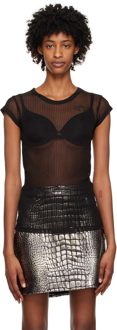 Tom Ford Rib Transparent Jersey Fitted T-shirt In Black