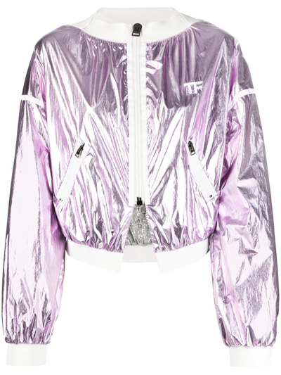 Tom Ford Metallic Laminated Technical Nylon Crop Track Jacket In Pink