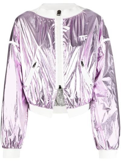 Tom Ford Metallic Laminated Technical Nylon Crop Track Jacket In Purple