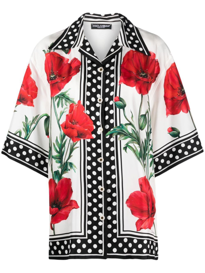 Dolce & Gabbana Poppy-print Twill Shirt In Multicolor