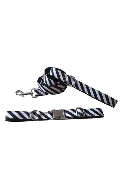 Dogs Of Glamour Pink Chevron Collar & Leash Set In Black/white