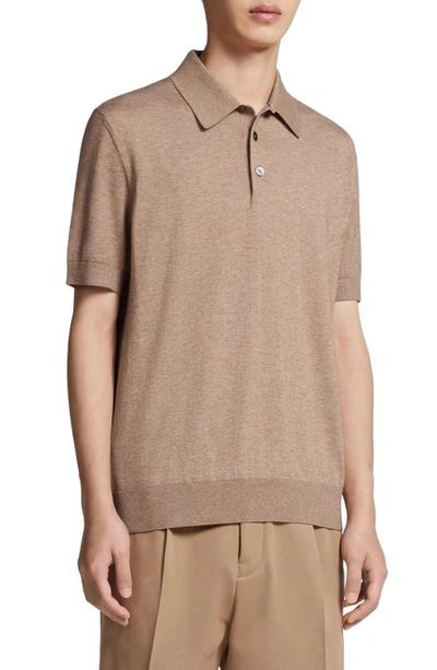 Zegna Camel Baby Island Cotton And Cashmere Knit Short-sleeve Polo