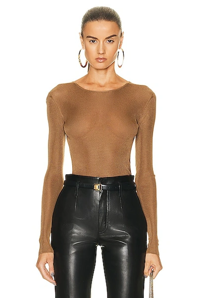 Saint Laurent Crew-neck Fine-knit Top In Beige