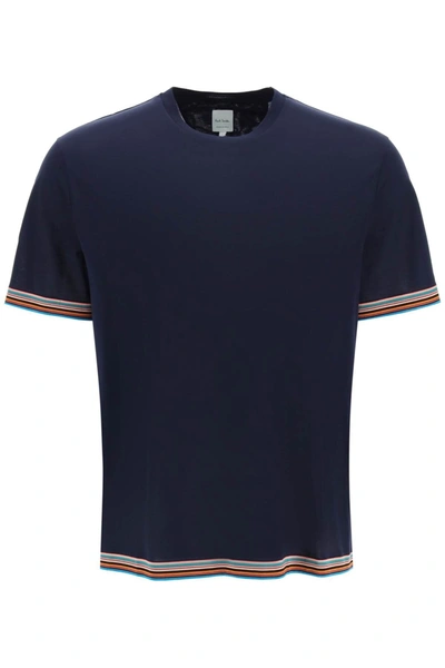 Paul Smith Art Stripe Trim T-shirt In Blue