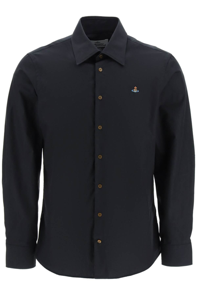 Vivienne Westwood Poplin Shirt With Orb Embroidery In Blue