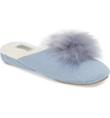 Patricia Green Pretty Pouf Slipper In Light Blue Suede