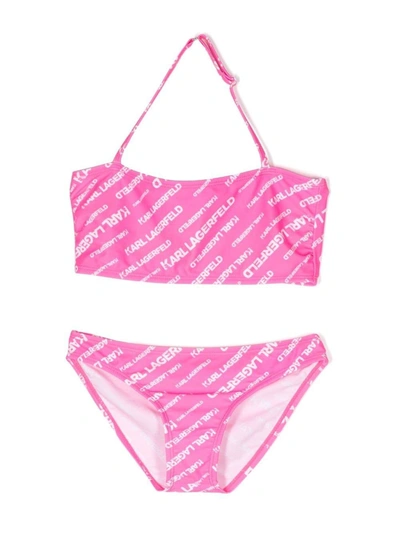 Karl Lagerfeld Kids' Logo-print Halterneck Bikini In Pink
