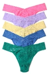 Hanky Panky Assorted 5-pack Lace Original Rise Thongs In Daisy Print Szil