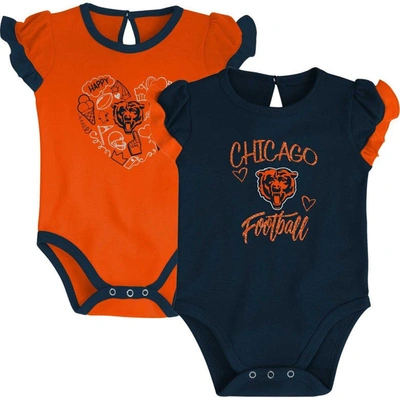 Outerstuff Babies' Newborn And Infant Boys And Girls Navy, Orange Chicago Bears Too Much Love Two-piece Bodysuit Set In Navy,orange
