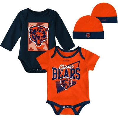 Outerstuff Babies' Newborn & Infant Orange/navy Chicago Bears Victory Formation Throwback Three-piece Bodysuit And Knit