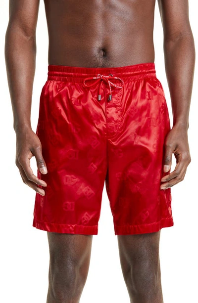 Dolce & Gabbana Dg Logo Swim Trunks In Bordeaux Chiaro