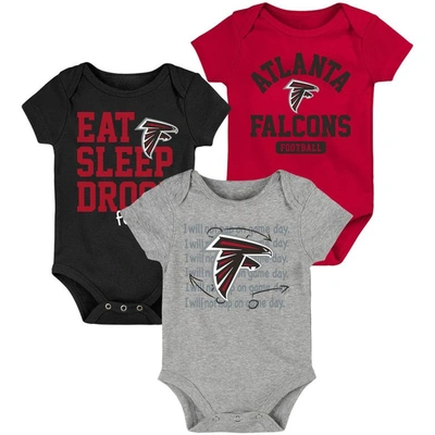 Outerstuff Babies' Newborn And Infant Boys And Girls Red, Black Atlanta Falcons Eat Sleep Drool Football Three-piece Bo In Red,black