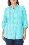 Foxcroft Faith Beach Plaid Button-up Tunic Shirt In Oceanside