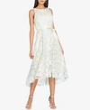 Tahari Embroidered Midi Fit & Flare Dress In Nude/ Ice Blue/ Gold