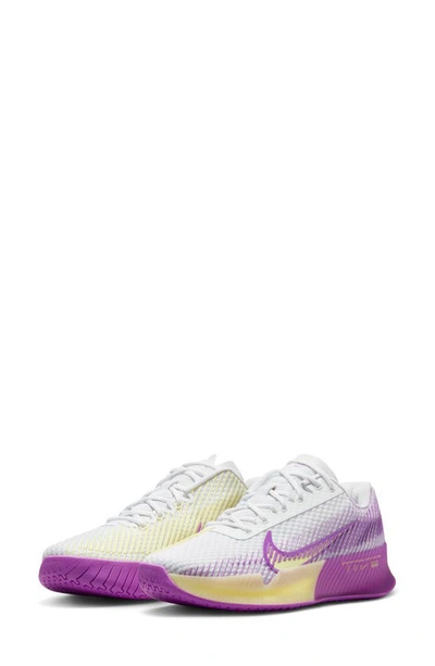 Nike Women's Court Air Zoom Vapor 11 Hard Court Tennis Shoes In White/ Citron/ Fuchsia/ Black