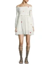 Free People Counting Daisies Embroidered Off-the-shoulder Mini Dress In Ivory Combo