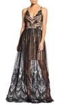 Dress The Population Chelsea Lace A-line Gown In Black/ Black