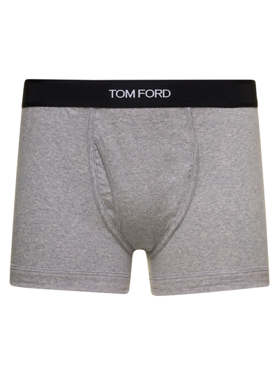 Tom Ford Grey Cotton Boxer With Logo  Man In Gray