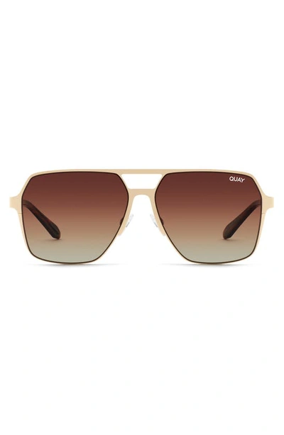 Quay Backstage Pass 52mm Aviator Sunglasses In Gold/ Brown Polarized