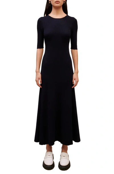 Maje Rolora Cutout Ribbed Sweater Dress In Navy