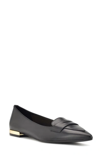 Nine West Lallin Pointed Toe Flat In Black Leather