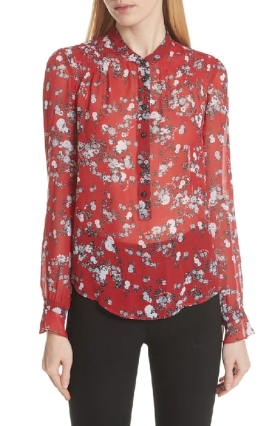 Rag & Bone Susan Button-down Floral-print Silk Blouse In Red Garden Flower