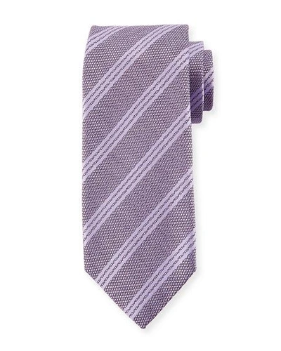 Tom Ford Textured Triple Stripe Silk Tie In Purple