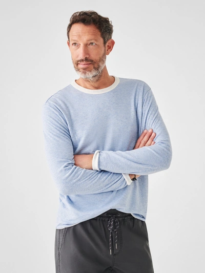 Faherty Cloud Cotton Reversible Crew In Ivory Heather/light Blue Heather