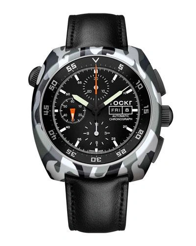 Tockr Watches Air Defender Camouflage Chronograph Leather Watch In Black