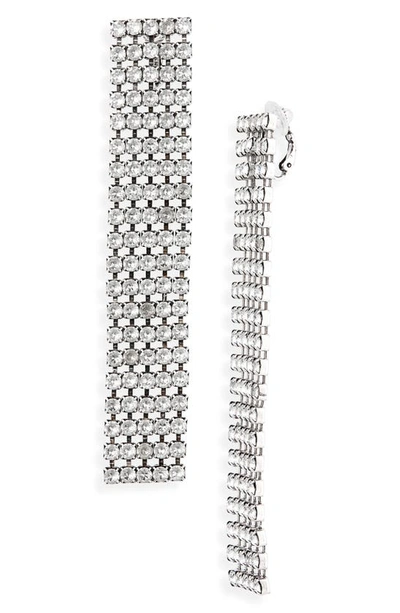 Saint Laurent Bulky Rhinestone Earrings In Silver