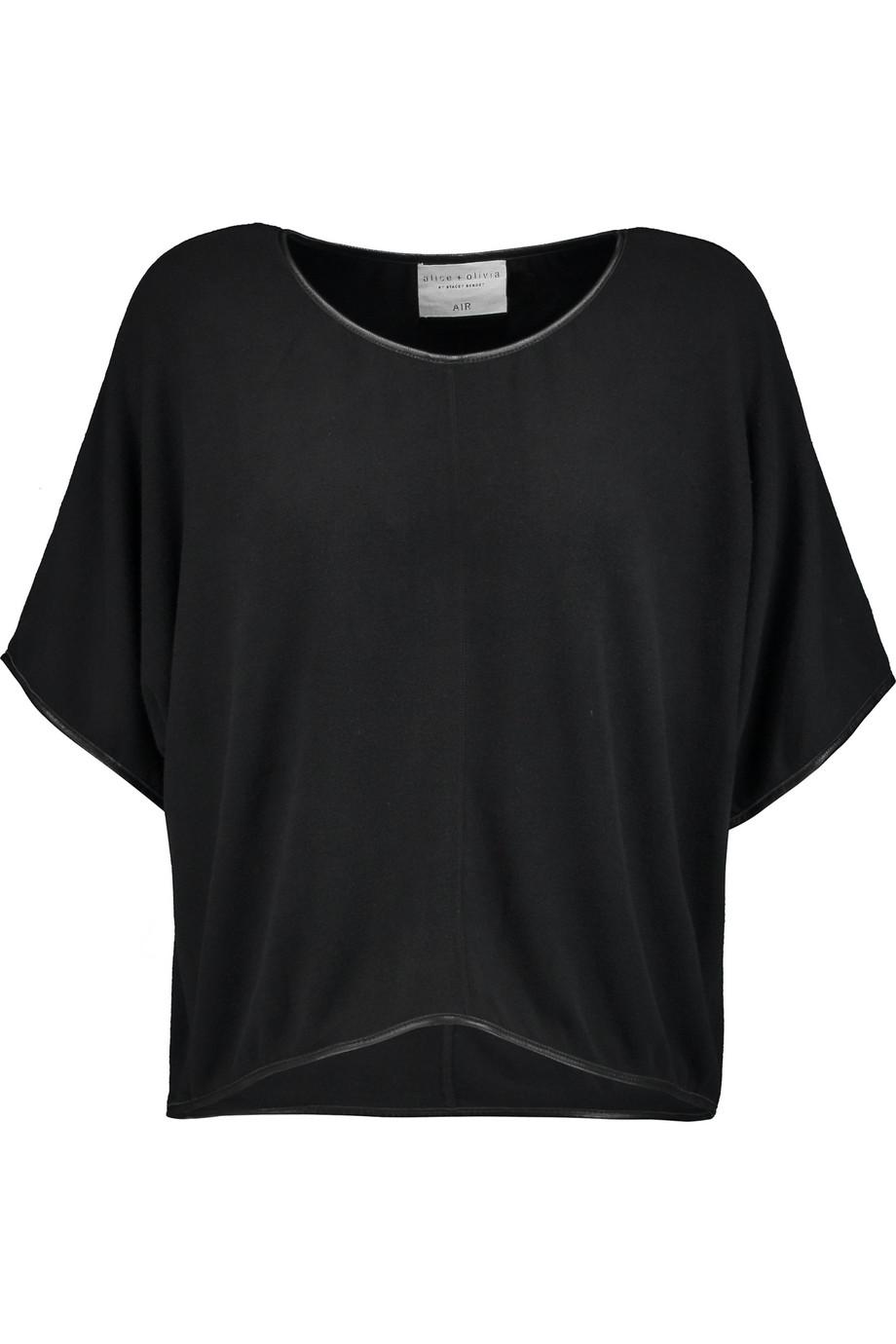 Alice And Olivia Leather-trimmed Stretch-jersey Top | ModeSens
