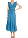 Maggy London Womens Ruffle Sleeve Long Maxi Dress In Blue