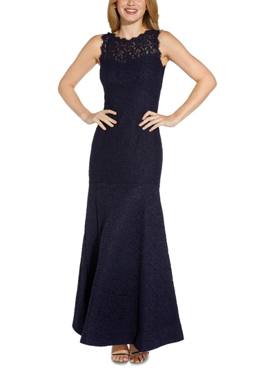 Adrianna Papell Womens Lace Maxi Evening Dress In Blue