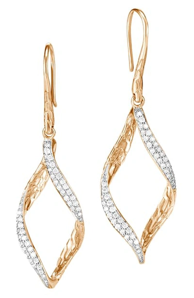 John Hardy 18k Yellow Gold Classic Chain Pave Diamond Twisted Wave Drop Earrings In Gold/ Diamond