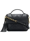 Tory Burch Fleming Leather Satchel In Black/gold