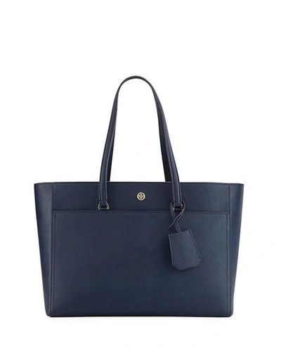 Tory Burch Robinson Leather Tote - Blue In Royal Navy / Black