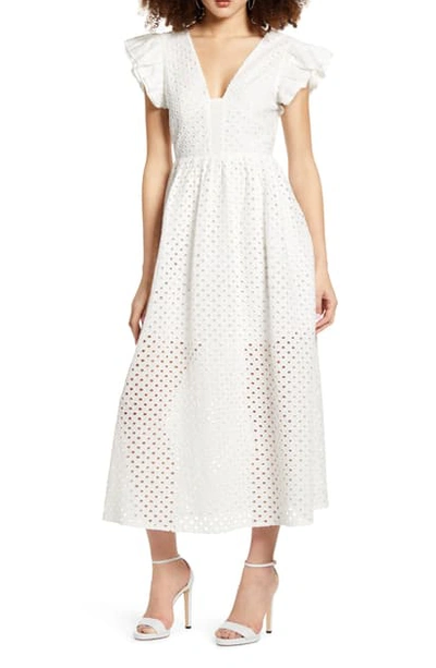 Endless Rose Eyelet Fit-and-flare Midi Dress In Off White