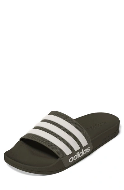 Adidas Originals Adilette Shower Slide In Olive Strata/ White