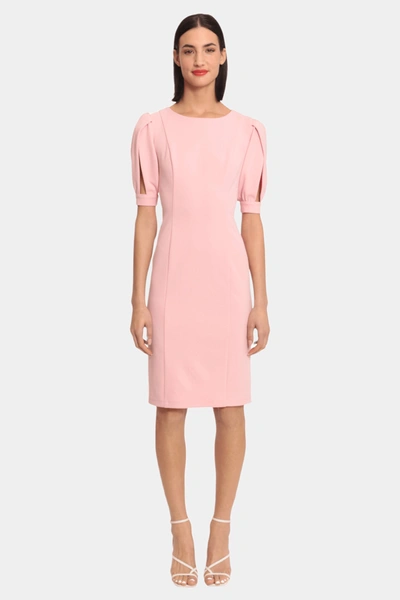 Donna Morgan Slit Puff Sleeve Dress In Shell Pink