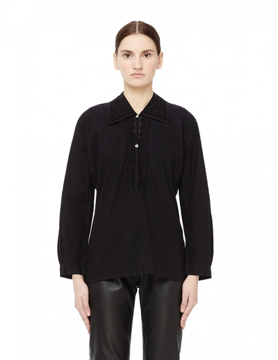 Blackyoto Lace Trimmed Cotton Shirt In Black
